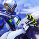 Genji holds his weapons in hand, ready to strike.